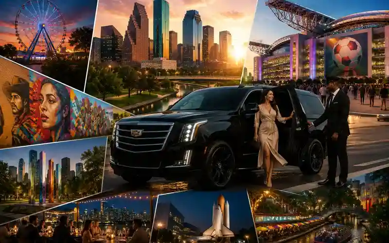 Luxury Cadillac Escalade chauffeur service exploring Houston during Events Hosted at NRG Park